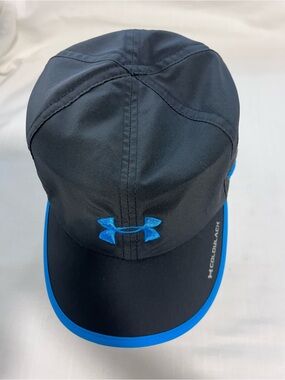 Under Armour Men's Black Swim Cap with Blue Trim and Logo